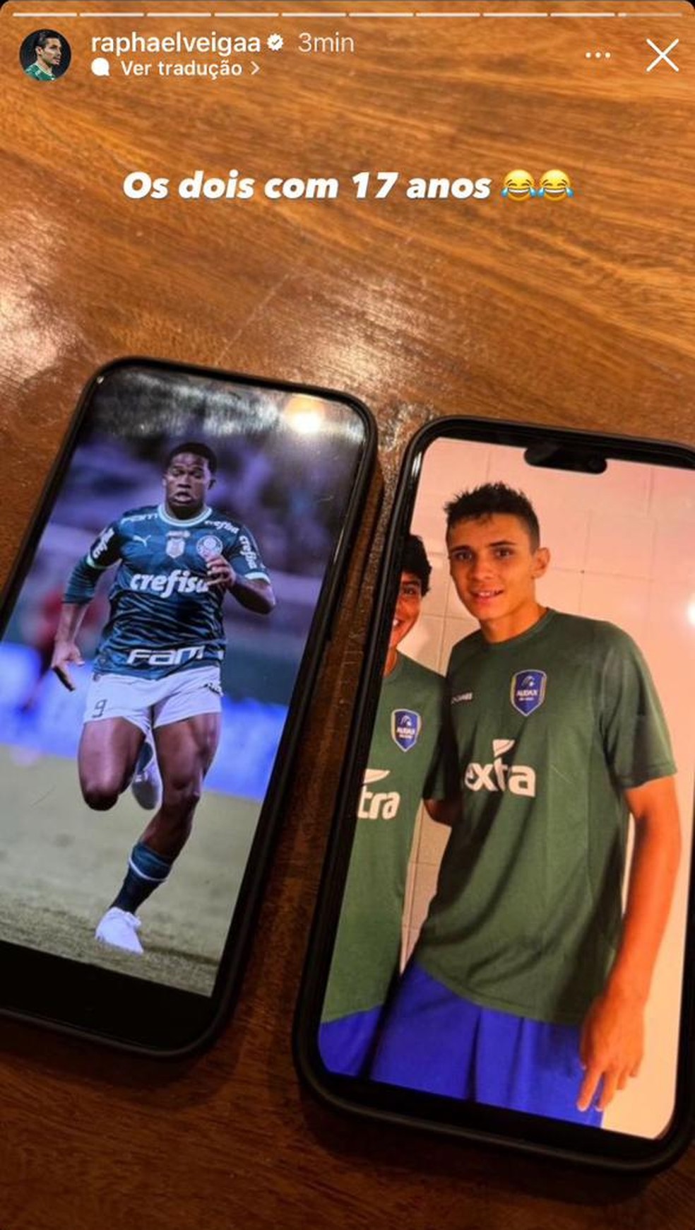 Raphael Veiga compara físico com Endrick em fotos aos 17 anos de idade — Foto: Reprodução