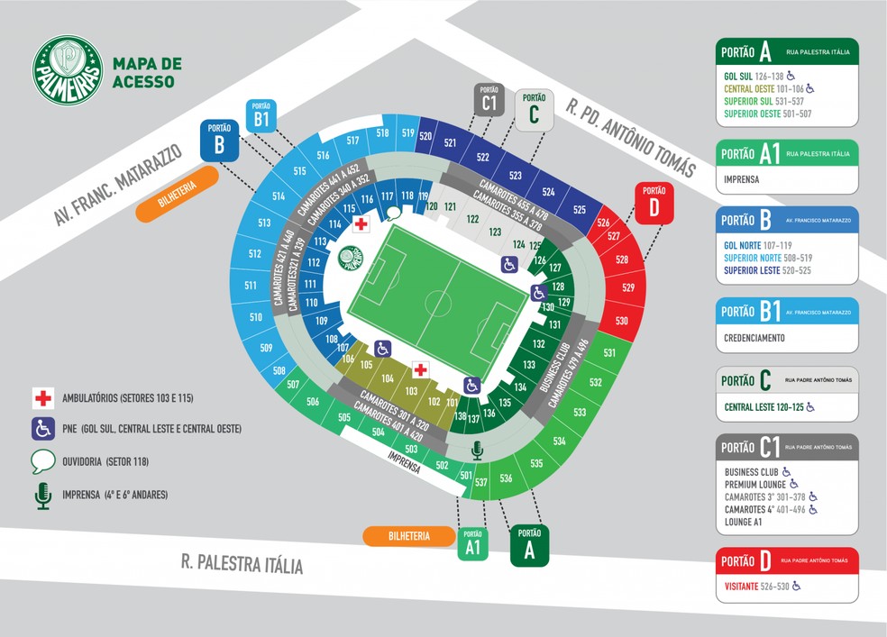 Mapa de ingressos de Palmeiras x Bahia no Allianz Parque — Foto: Palmeiras