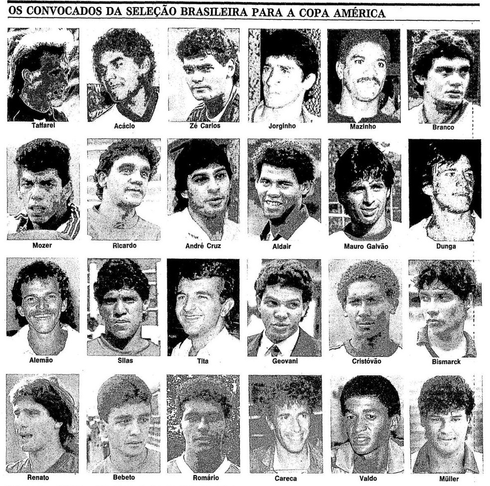 Convocados do Brasil para a Copa Am&eacute;rica de 1989 &mdash; Foto: Reprodu&ccedil;&atilde;o / O Globo
