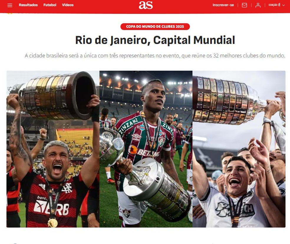 Jornal da Espanha destaca a participação do Rio na Copa do Mundo de Clubes — Foto: Reprodução/As