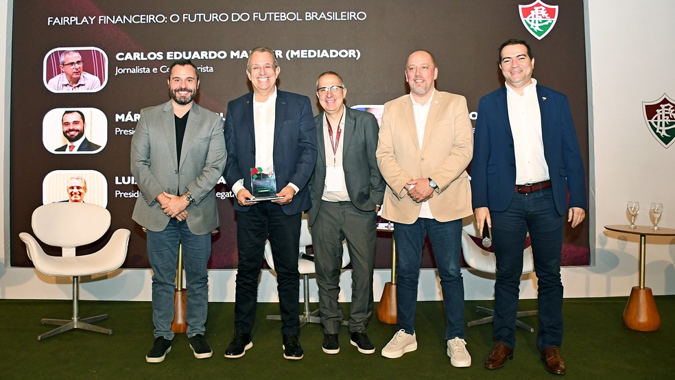 Mrio Bittencourt, Bap, Alessandro Barcellos e Marcelo Paz, em evento sobre Fair Play Financeiro: clubes se mobilizam nas eleies da CBF  Foto: Mailson Santana / Fluminense FC