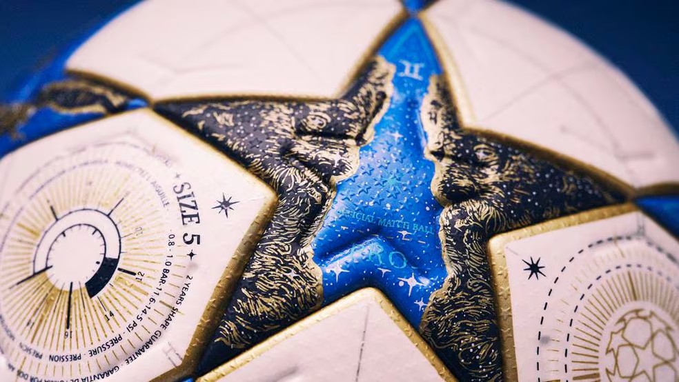 Detalhes da nova bola da Champions League masculina — Foto: Uefa