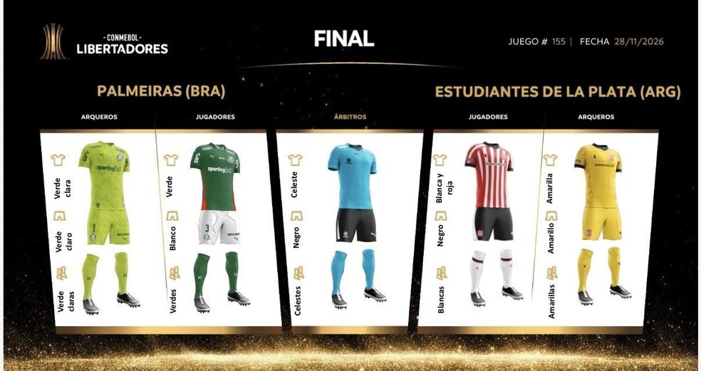 Os uniformes de Palmeiras e Estudiantes para a final da Libertadores — Foto: Divulgação