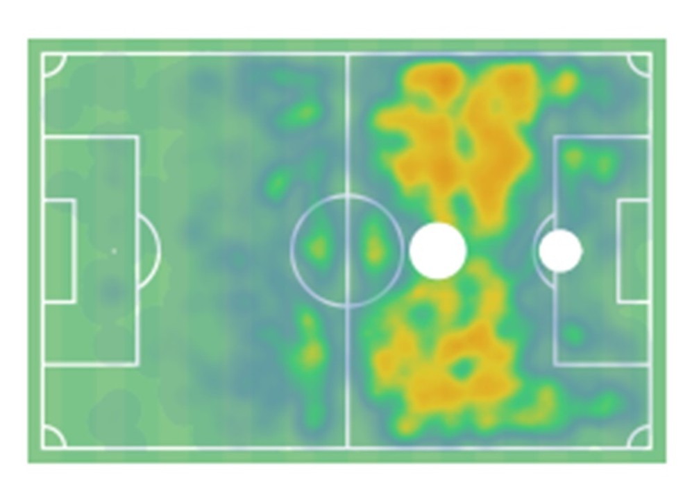 Mapa de calor de Cauly pelo Bahia — Foto: Wyscout