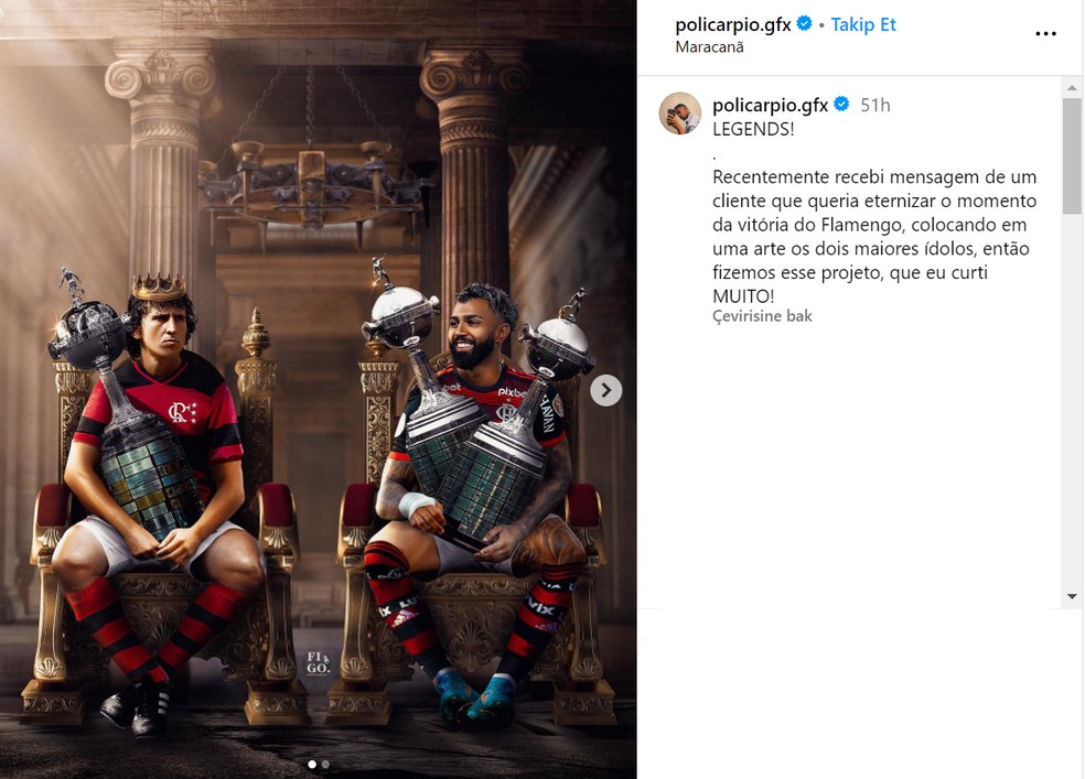 Post do autor da arte que Gabigol utilizou para homenagear o Flamengo — Foto: Reprodução