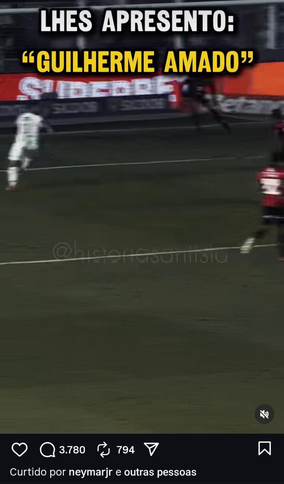 Neymar curte postagem com crítica a gol perdido por Guilherme em derrota do Santos — Foto: Reprodução/Instagram