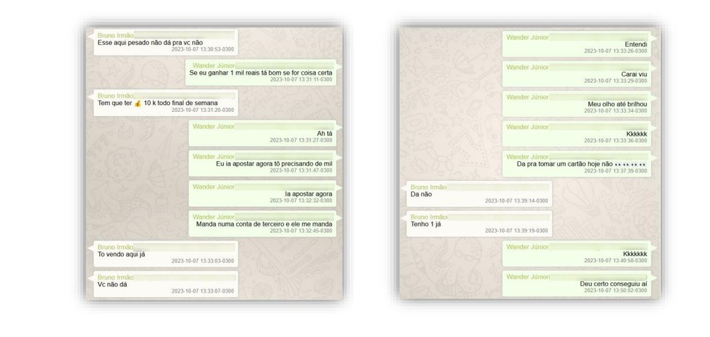 Print de conversa de Bruno Henrique, do Flamengo, no relatório da Polícia Federal — Foto: Reprodução
