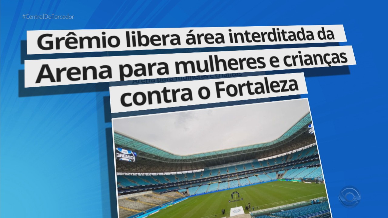 Grêmio libera área interditada da Arena para mulheres e crianças contra o Fortaleza