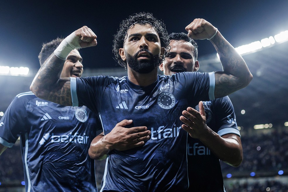 Gabigol, do Cruzeiro, comemora gol marcado diante do Uberlândia — Foto: Gustavo Aleixo