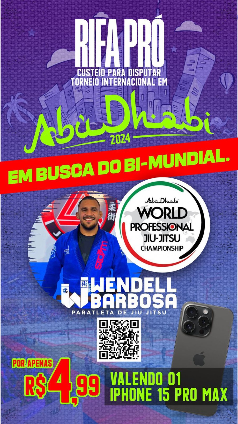 Wendell Baborsa faz rifa para custear despesas para Mundial de Jiu-Jítsu em Abu Dhabi — Foto: Arquivo Pessoal