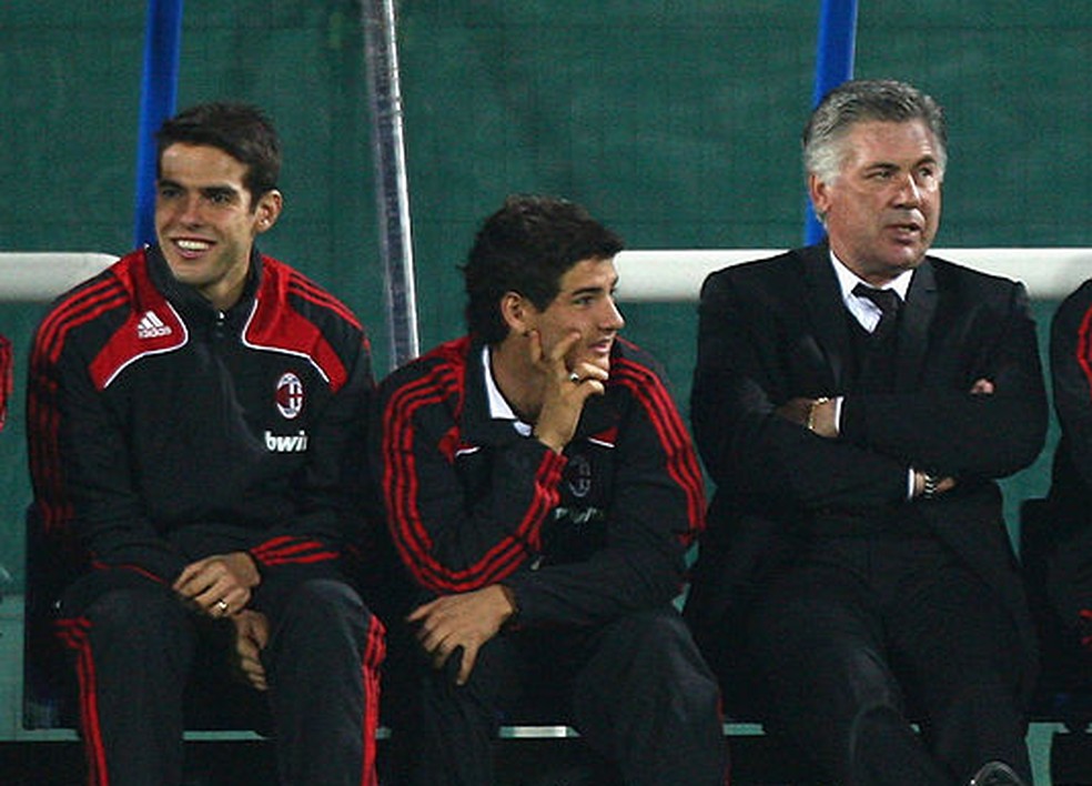 Kaká e Pato foram treinados por Carlo Ancelotti no Milan — Foto: Getty Images