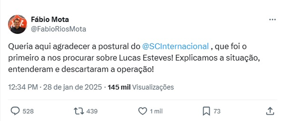 Fábio Mota nas redes sociais — Foto: Redes Sociais