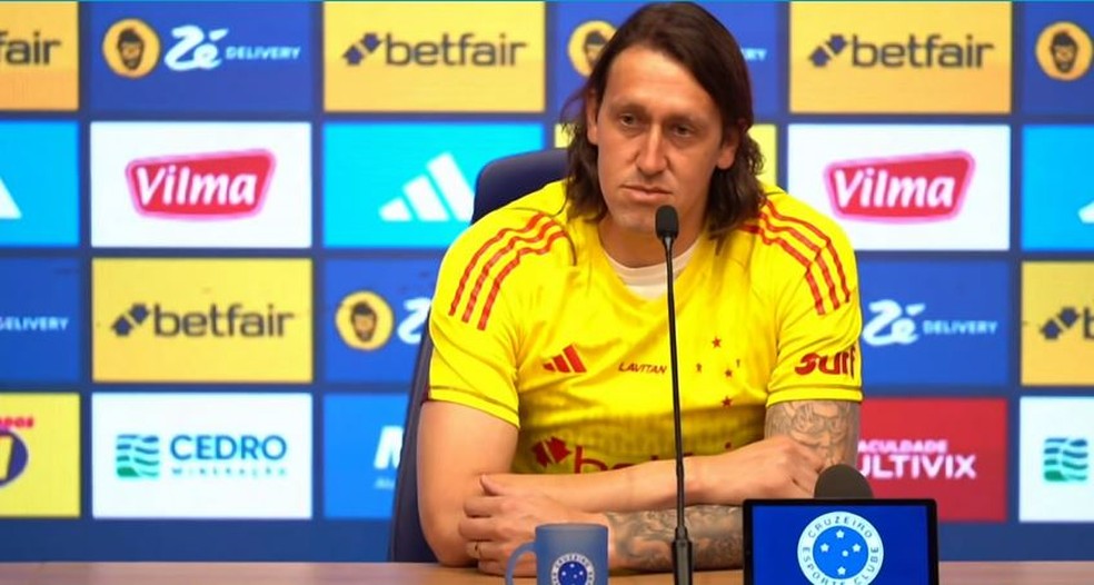 Cássio em sua coletiva de apresentação no Cruzeiro — Foto: reprodução