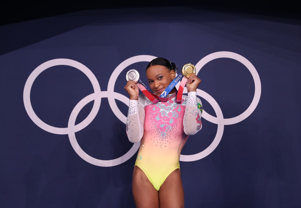 Rebeca Andrade é uma das maiores estrelas do Brasil nas Olimpíadas de Paris — Foto: Laurence Griffiths/Getty Images