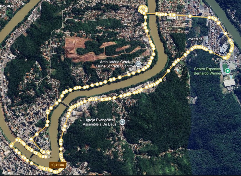 Percurso da Corrida Verde em Blumenau