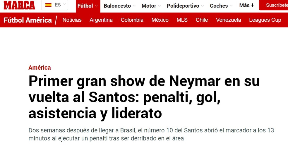Marca exalta atuação e gol de Neymar pelo Santos — Foto: Reprodução