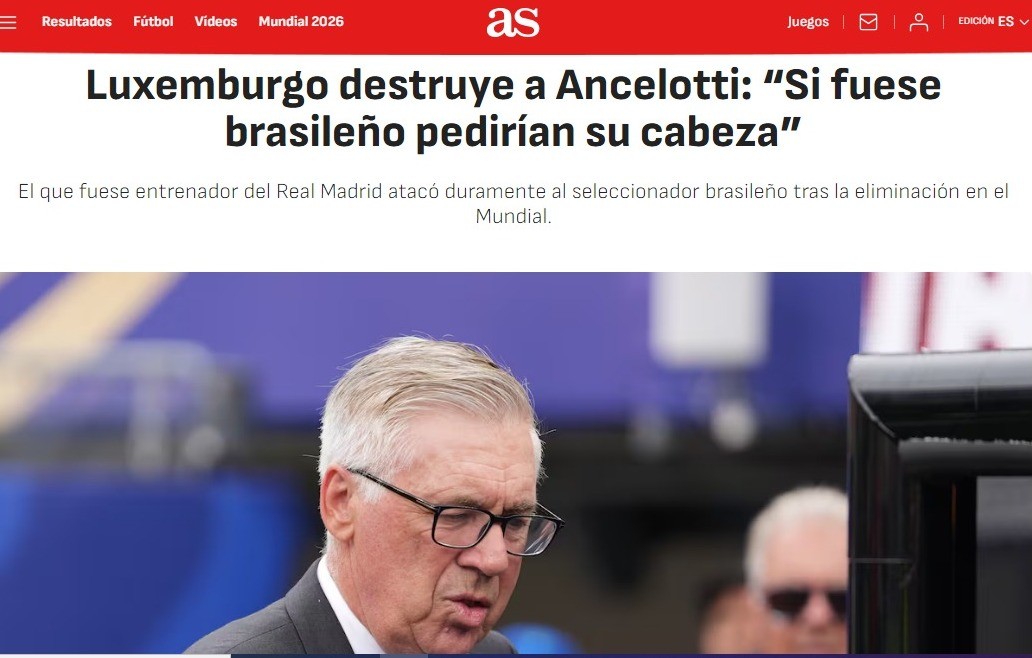 Críticas de Luxemburgo a Ancelotti repercutem na Espanha: "Se fosse brasileiro, pediriam sua cabeça"