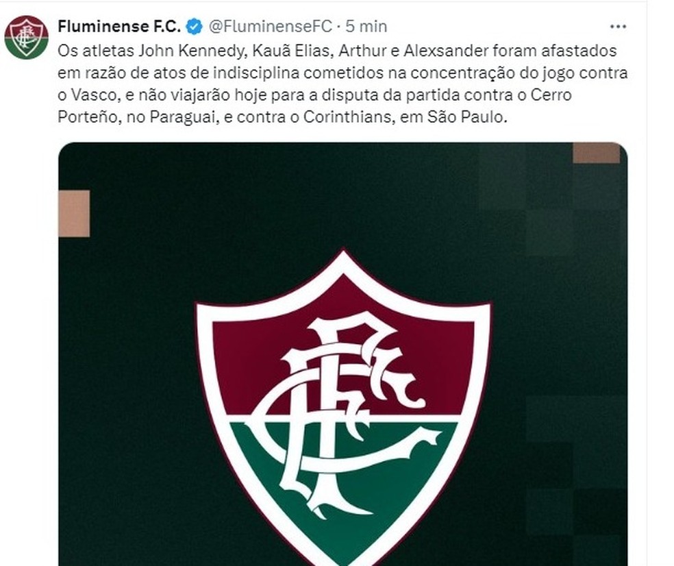 Nota do Fluminense sobre o caso — Foto: Reprodução