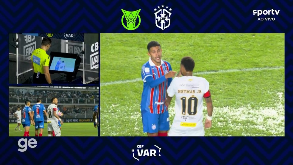 Neymar é expulso pela Lei Vini Jr. em Santos x Bahia — Foto: Reprodução/sportv