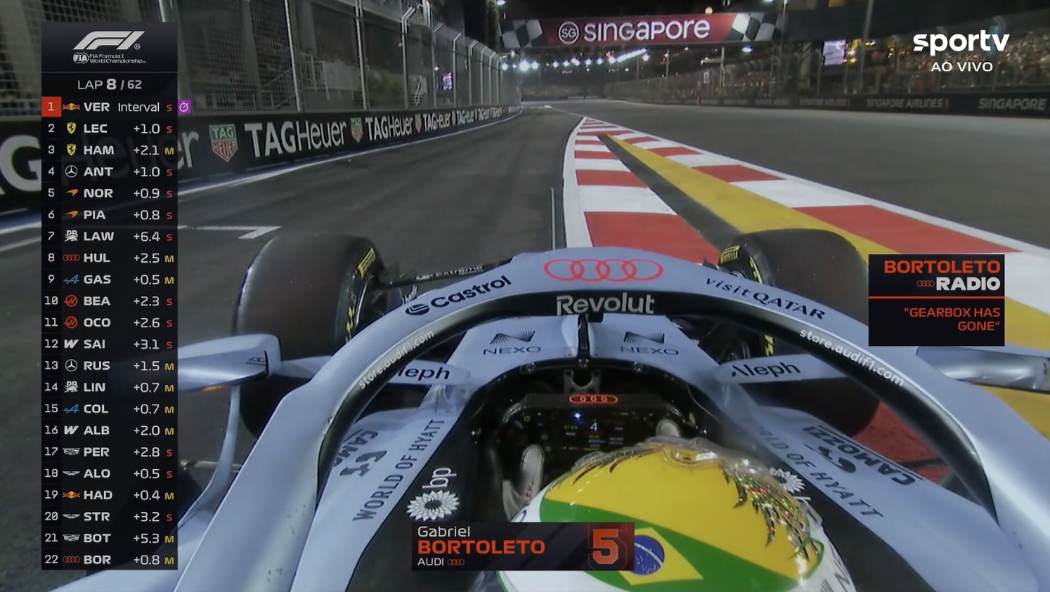 Bortoleto abandona GP de Singapura com falha mecânica