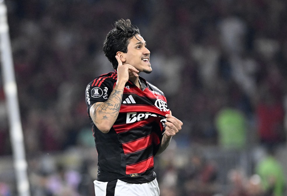 Pedro comemorando o gol em Flamengo x Estudiantes  Foto: Andr Duro/ge