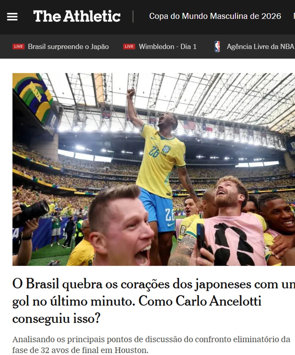 The Athletic repercute classificação do Brasil — Foto: Reprodução