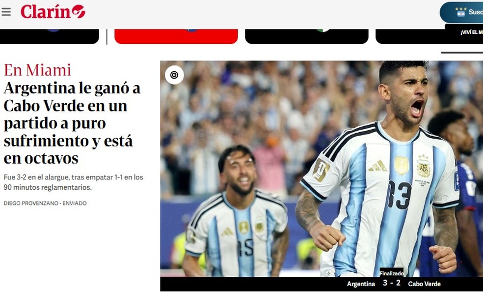Jornal Clarín destacou o sofrimento argentino