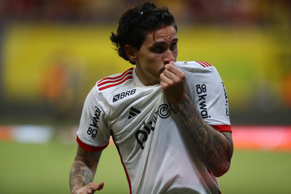 Pedro comemora o gol da vitória do Flamengo sobre o Amazonas — Foto: Gilvan de Souza / CRF