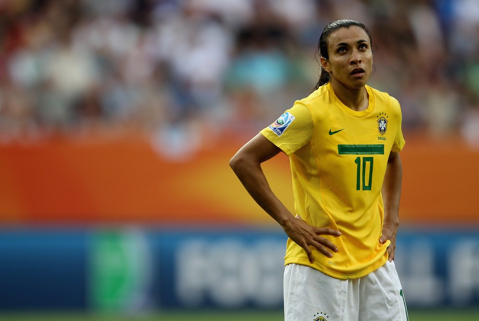 Marta viveu eliminação traumática nas oitavas de final da Copa do Mundo de 2011 — Foto: Getty Images
