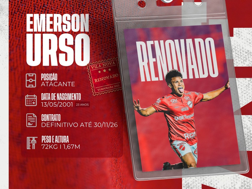 Emerson Urso renova contrato com o Vila Nova — Foto: Comunicação / Vila Nova F.C.