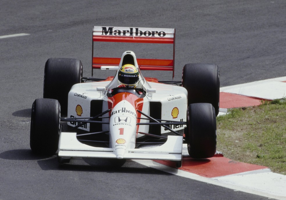Ayrton Senna durante o GP da Bélgica de 1992 — Foto: Getty Images