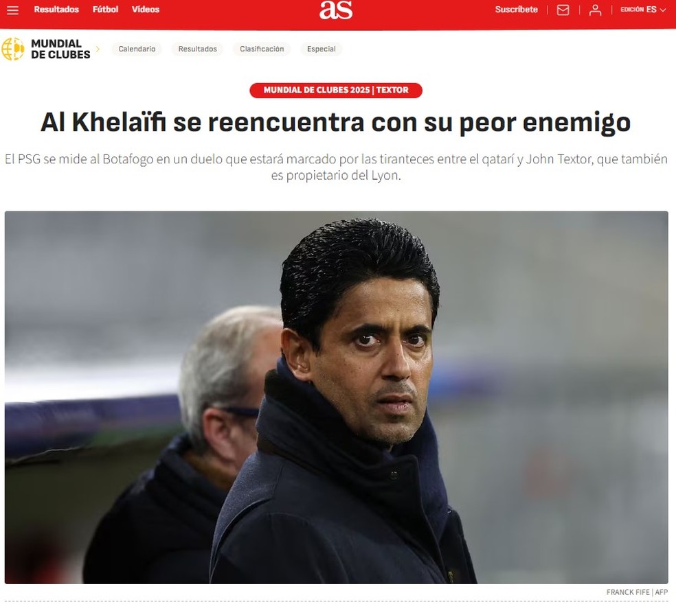 Diário As destaca desavenças entre Textor e dono do PSG — Foto: Reprodução AS