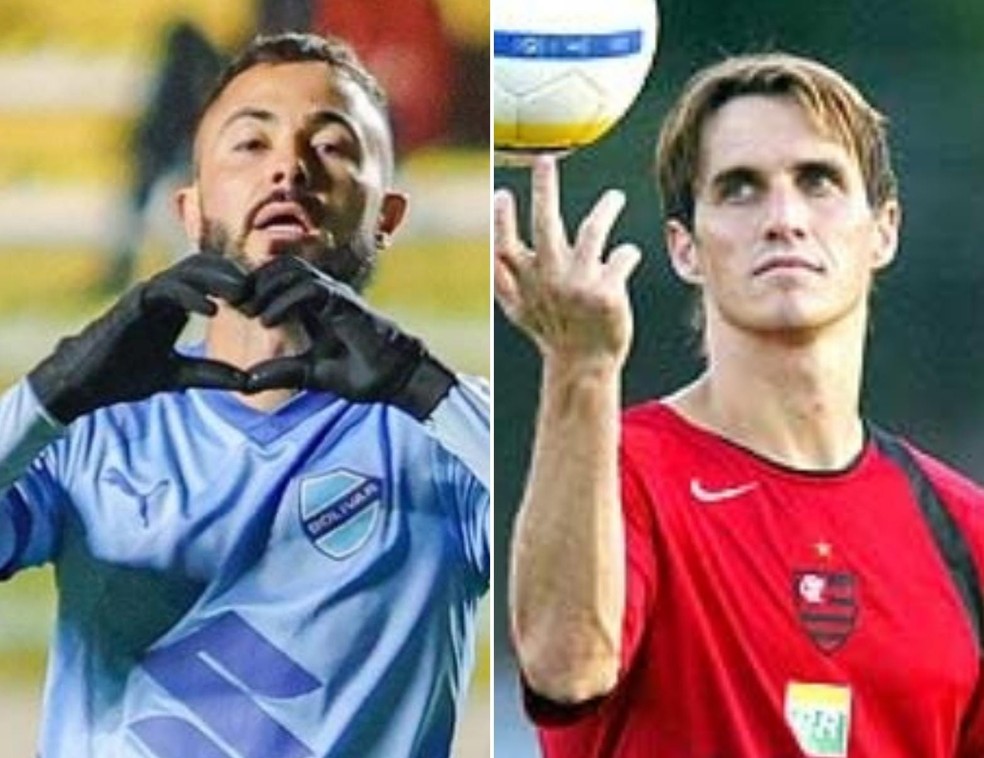 Bruno Sávio, do Bolívar, e Sávio, ídolo do Flamengo — Foto: ge
