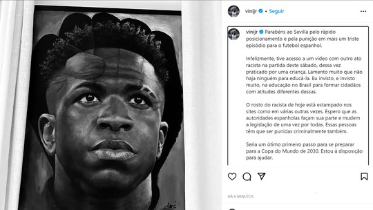 Vinicius Junior, após novo caso de racismo: "Episódio isolado número 19"