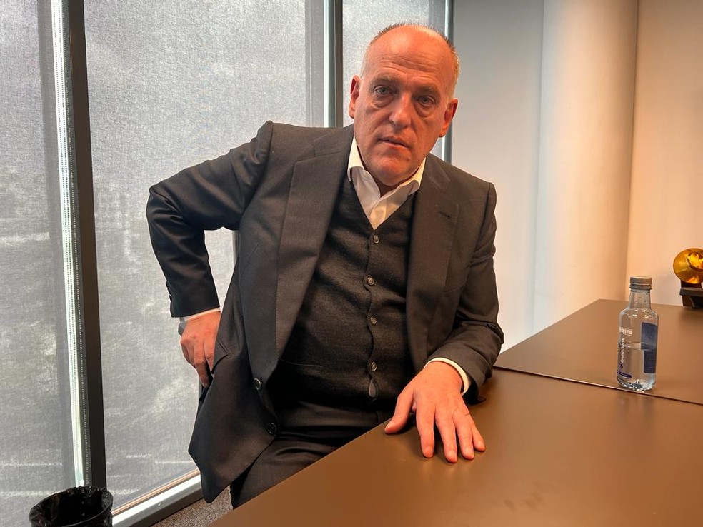 Javier Tebas, presidente da LaLiga, em entrevista ao ge — Foto: Guilherme Pereira