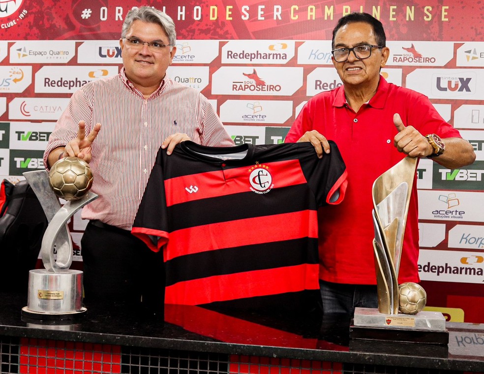 Lênin Correia, presidente do Campinense e Francisco Diá, técnico do clube — Foto: Samy Oliveira / Campinense