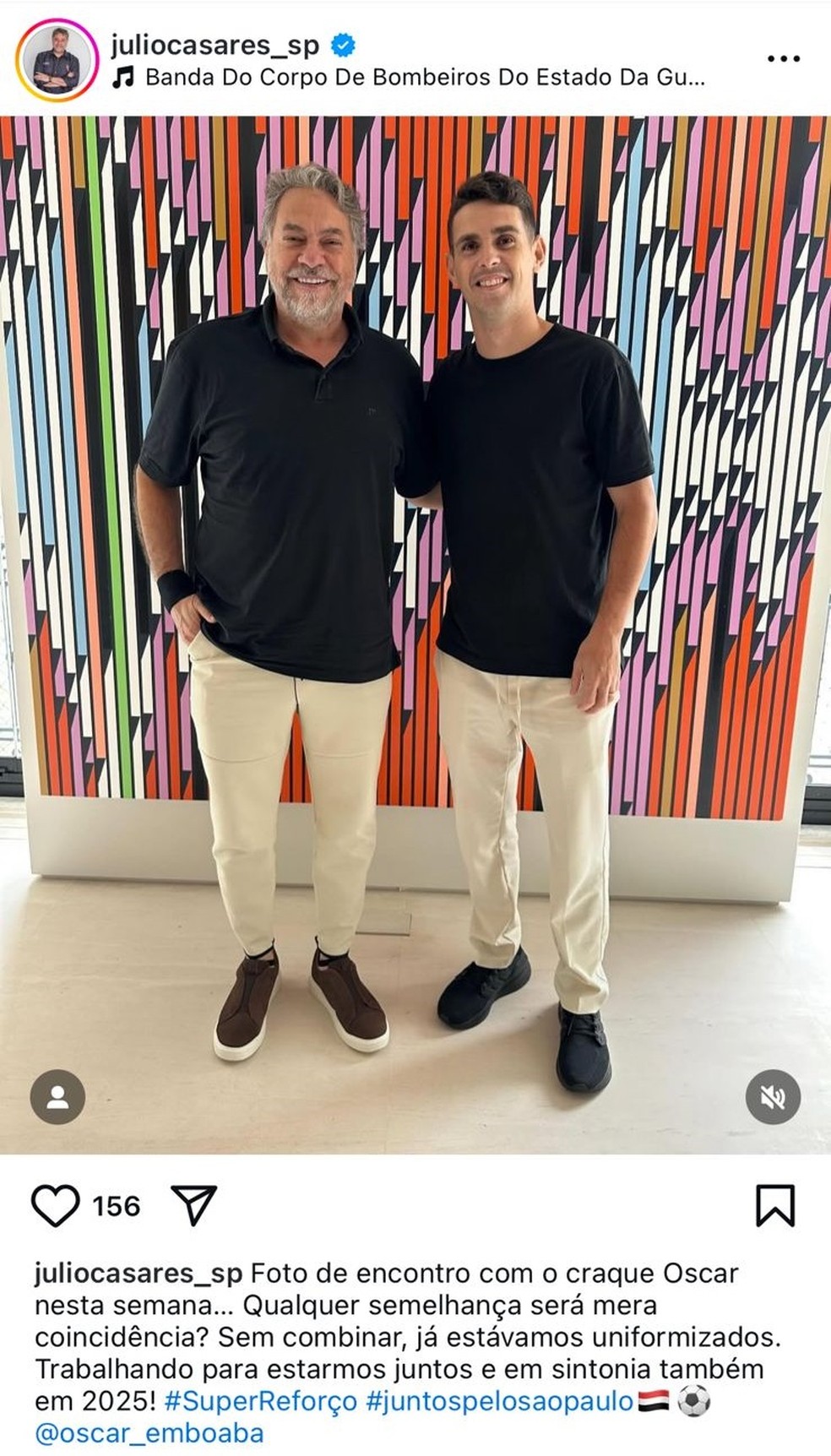 Julio Casares, presidente do São Paulo, e Oscar — Foto: Reprodução / Instagram