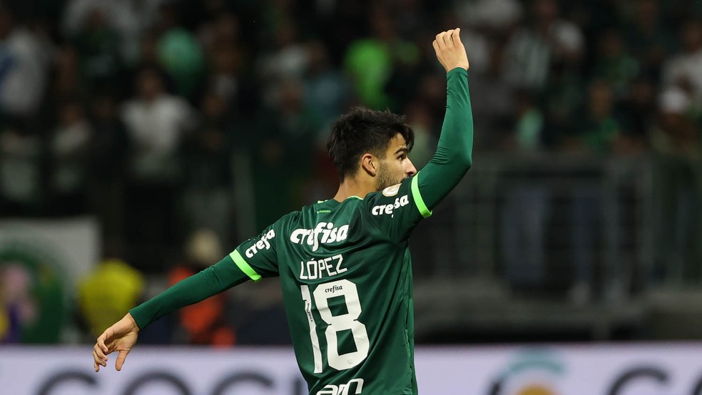 Flaco López comemora o gol do Palmeiras contra o Cruzeiro — Foto: Cesar Greco/Palmeiras