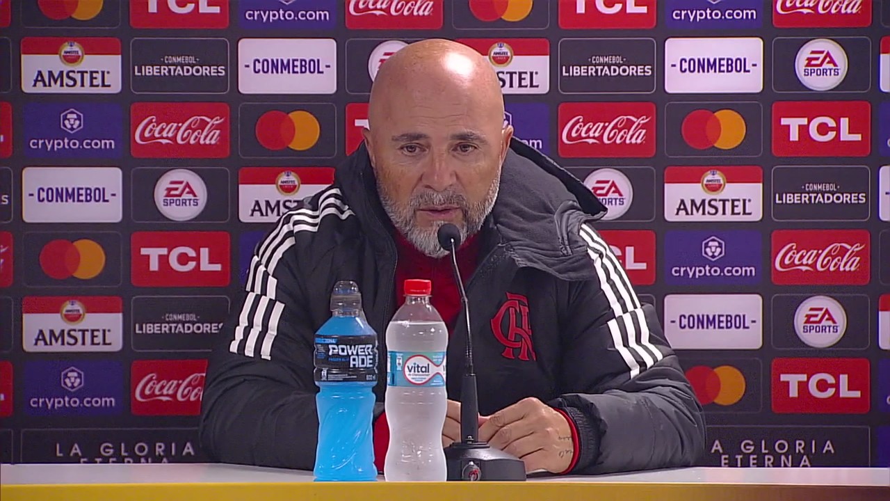Veja a coletiva do t&eacute;cnico Jorge Sampaoli ap&oacute;s o empate do Flamengo contra o &Ntilde;ublense
