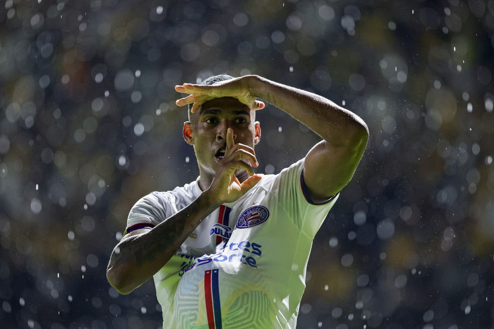 Jean Lucas, do Bahia, comemora gol marcado contra o Criciúma — Foto: Tiago Caldas / EC Bahia