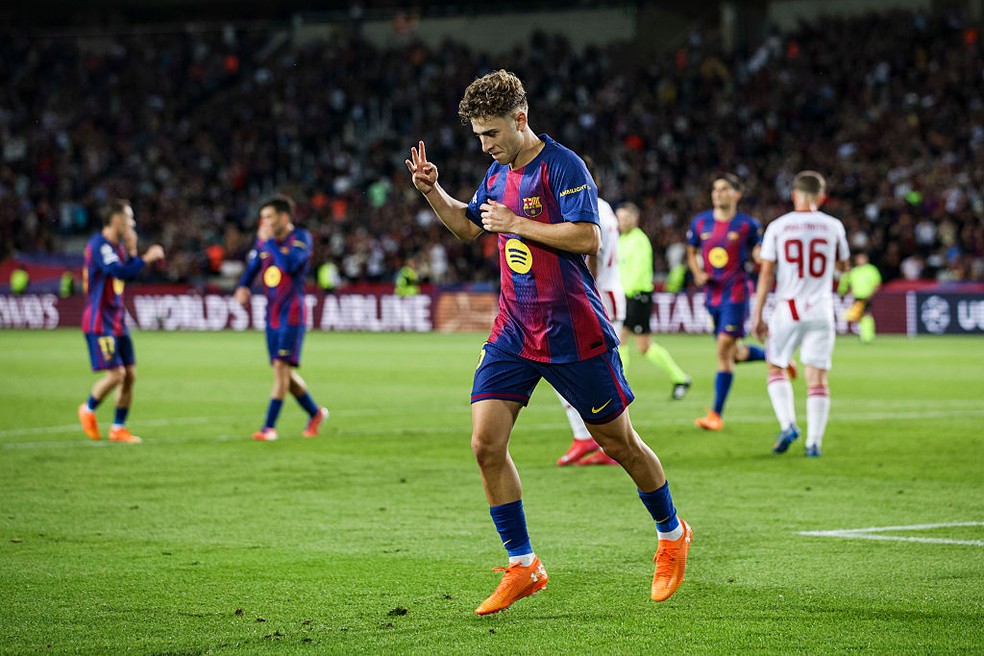 Fermín López faz hat-trick em Barcelona x Olympiacos na Champions League — Foto: Xavi Bonilla/DeFodi Images/DeFodi via Getty Images