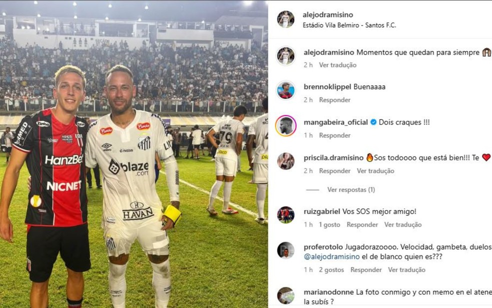 Alejo Dramisino, meio-campista do Botafogo, posta foto com Neymar — Foto: Reprodução/Instagram
