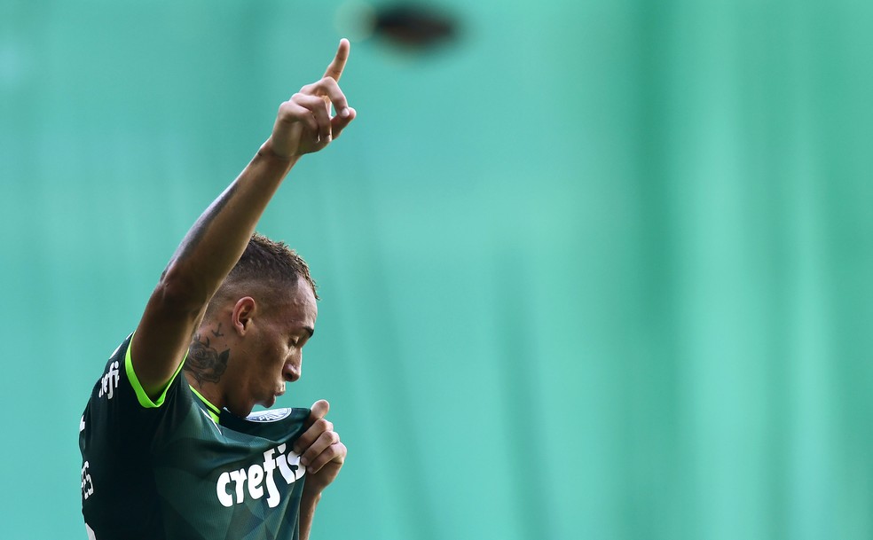 Breno Lopes comemora o primeiro gol do Palmeiras contra o Fluminense — Foto: Marcos Ribolli