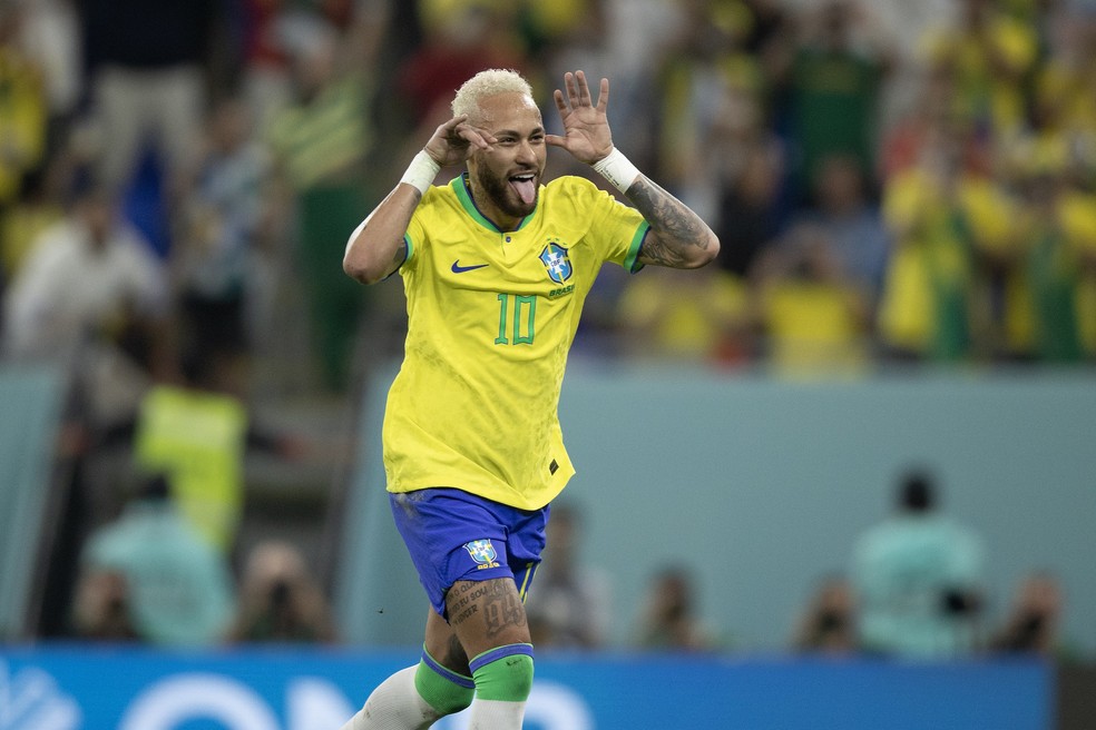 Neymar comemora gol marcado pela seleção brasileira contra a Coreia do Sul na última Copa do Mundo — Foto: Lucas Figueiredo / CBF