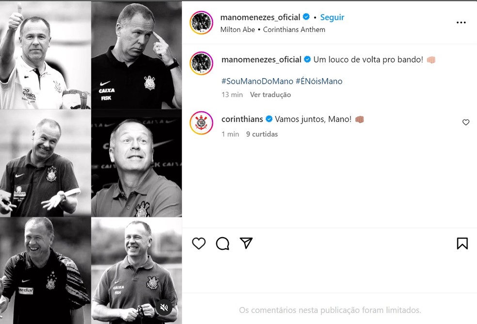 Publicação de Mano Menezes em rede social — Foto: Reprodução/Instagram