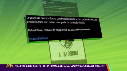 Após goleada para o Criciúma, Vasco anuncia saída de Ramón Díaz - Programa: Globo Esporte RJ 