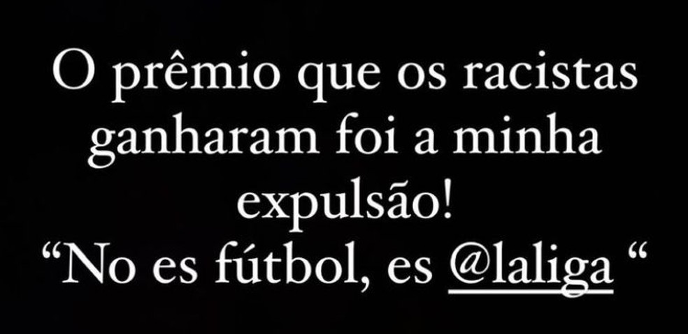 Vinicius Junior desabafa nas redes sociais após novo episódio de racismo — Foto: Reprodução / Instagram