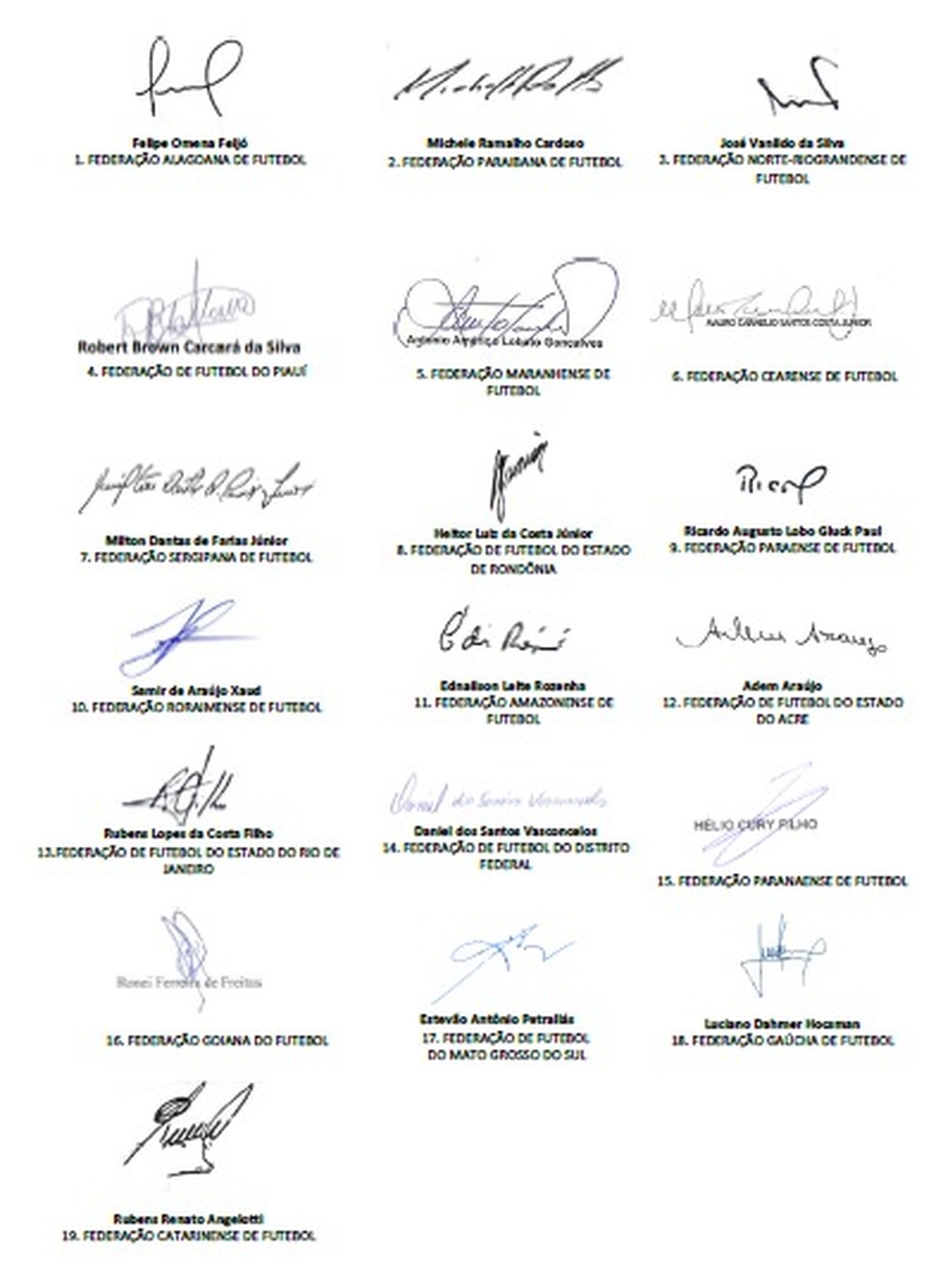As 19 assinaturas pela "renovação" — Foto: Reprodução