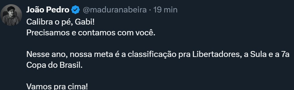 Torcida do Cruzeiro reage a postagem de Gabigol — Foto: Reprodução