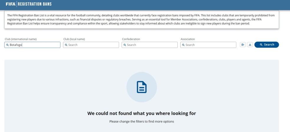 Botafogo deixa lista de transfer ban da Fifa — Foto: Reprodução